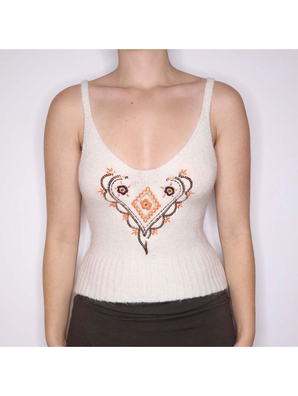 Y2K Italian White Knit Sequin Tank Top (L)